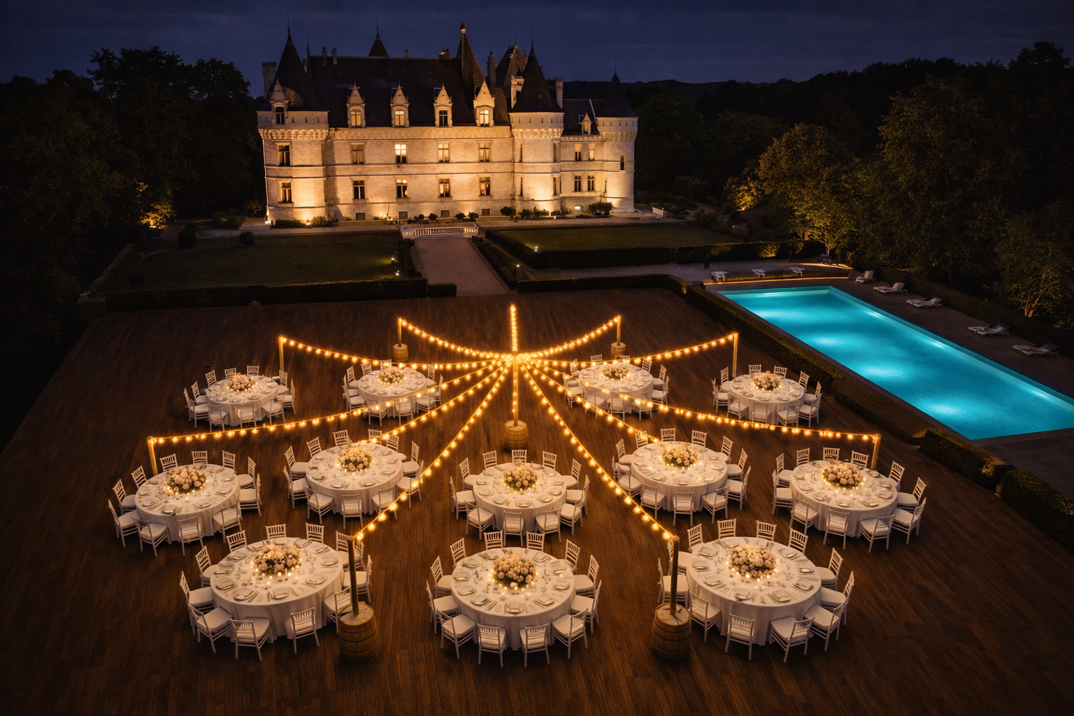Installation de guirlandes guinguette en Carrousel